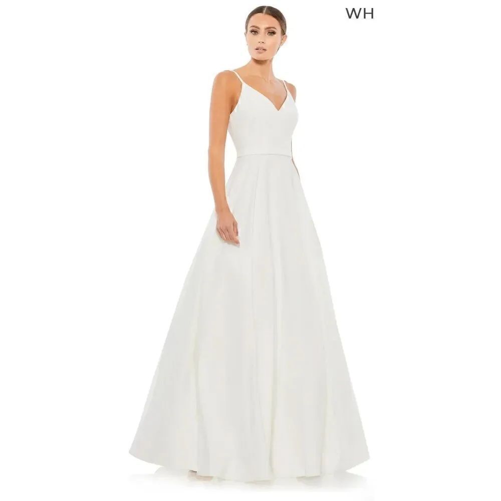 Ienna for Mac Duggal 48855 V-Neck Classic A-Line Ballgown in White NWT Size 10